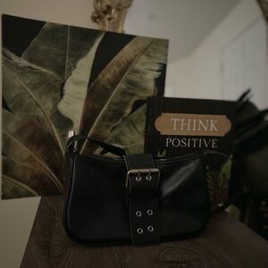 Black Leather Handbag with Buckle